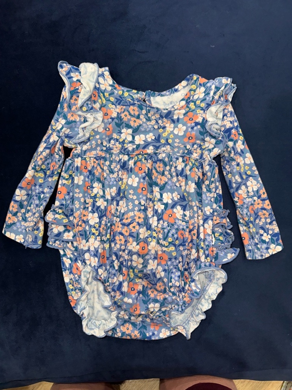 Little Sleepies Blue Floral Ruffle Long-Sleeve Romper